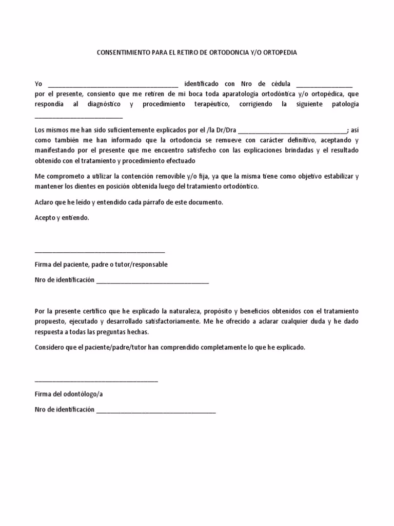 ¿Qué es un documento de consentimiento informado para ortodoncia?