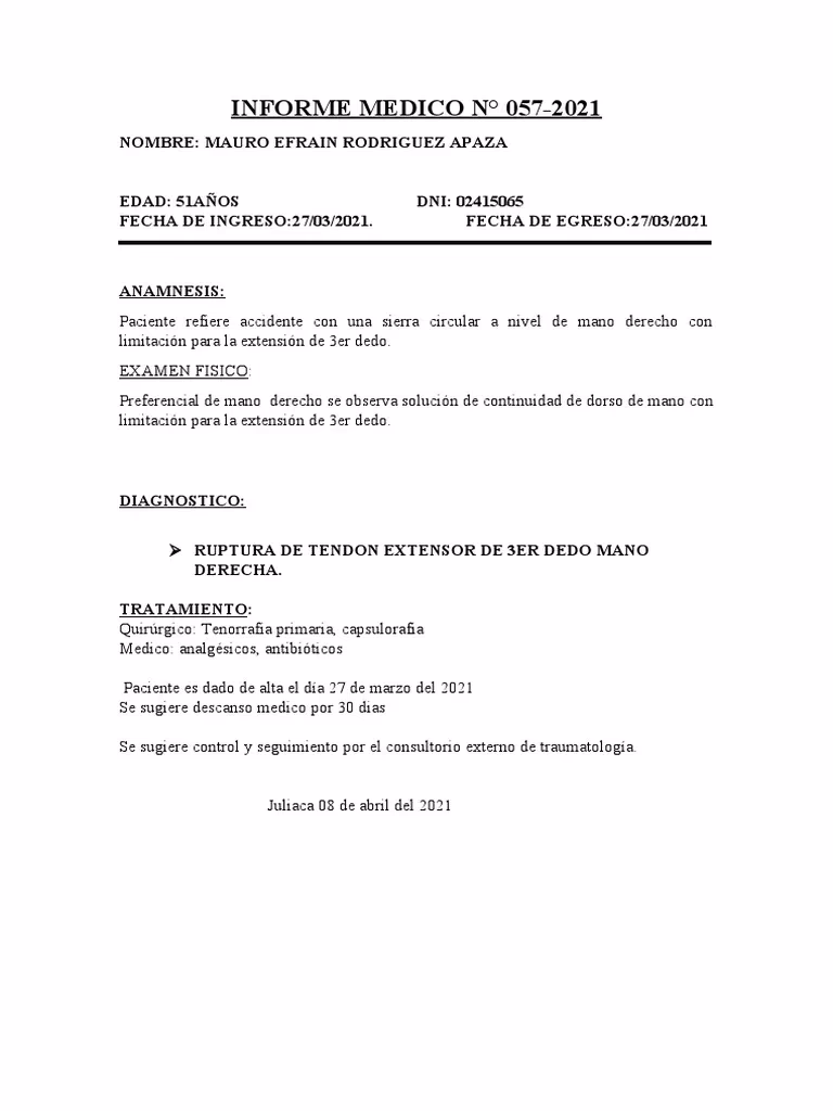¿Qué es un informe de alta hospitalaria y ejemplos?
