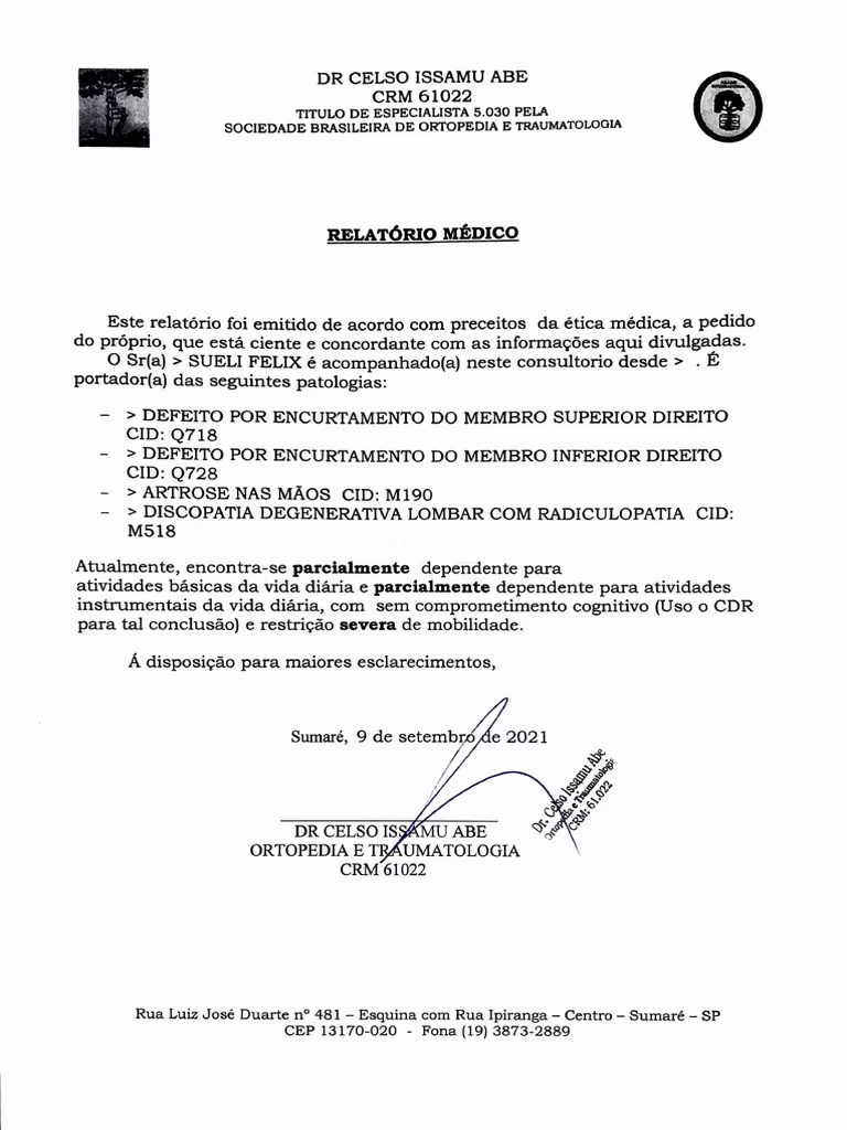 Quais são os quesitos para uma perícia médica ortopédica?